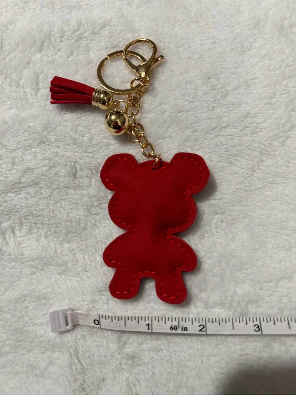 Red Bling Teddy Bear Keychain Charm with Gold Hardware